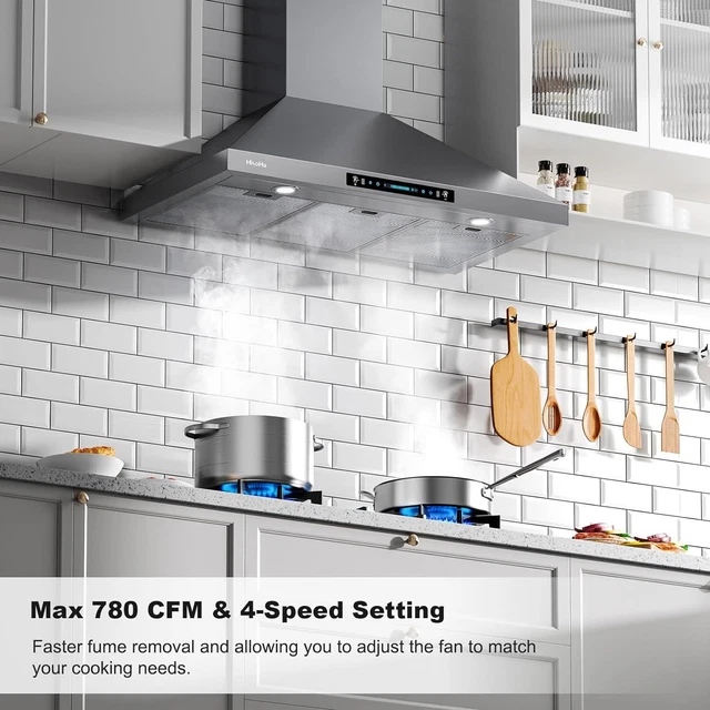 36& 780 CFM Wall Mount Range Hood with Ducted/Ductless Convertible Duct