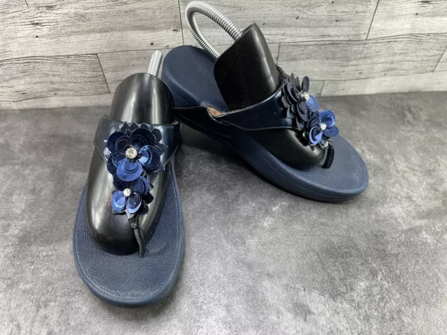 FitFlop Boogaloo Womens Shoes Blue 5 M Toe Thong Slip on Platform Wedge Sandals