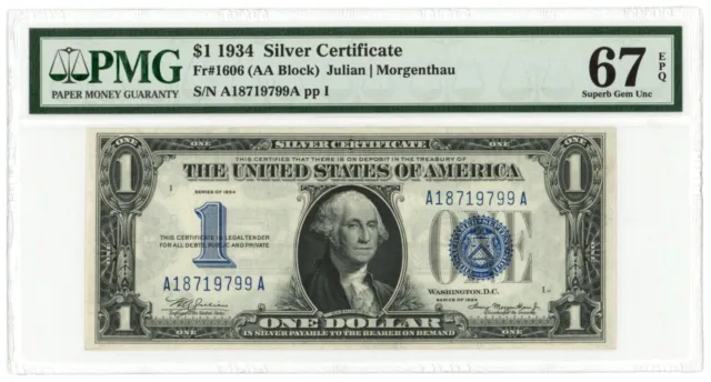Fr.1606 Series 1934 $1 Silver Certificate PMG 67EPQ (59261)