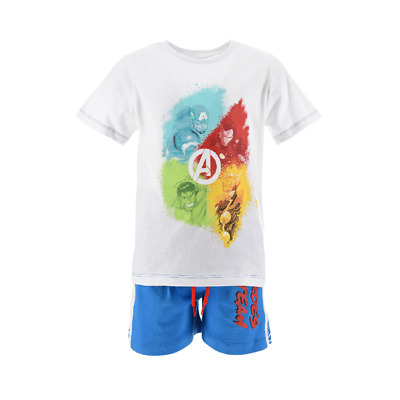 Completo Estivo Avengers Marvel Short + T-Shirt Bambino 4/10 Anni - Ev1085Bianco