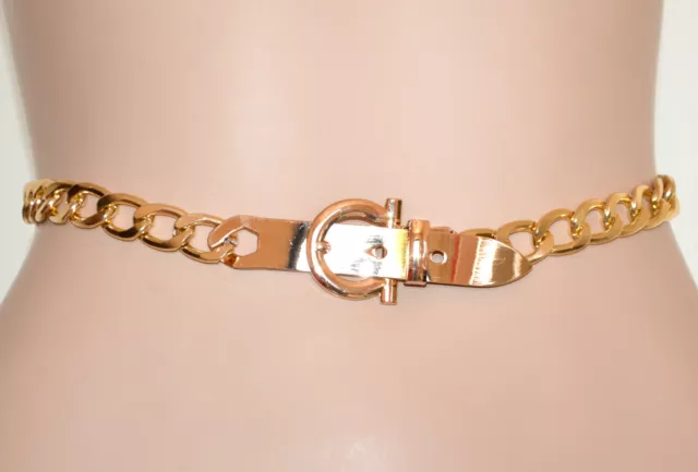 Cintura donna oro dorata catena anelli metallo lucido fibbia cinturino UG66