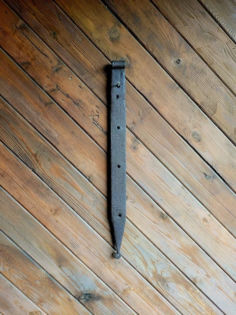 19c Antique Hand Wrought Forged Iron Barn Door Strap Hinges 29 1/4"