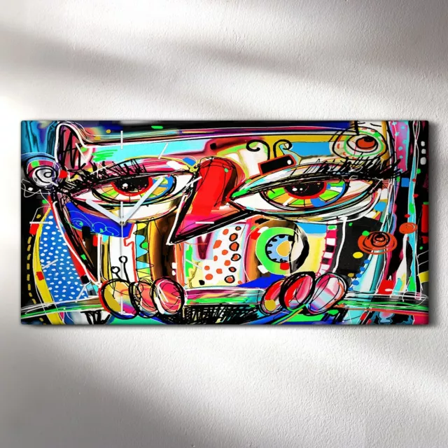 Horloge murale sur toile 60x30 grande peinture œuvre d'art de gribouillage hibou