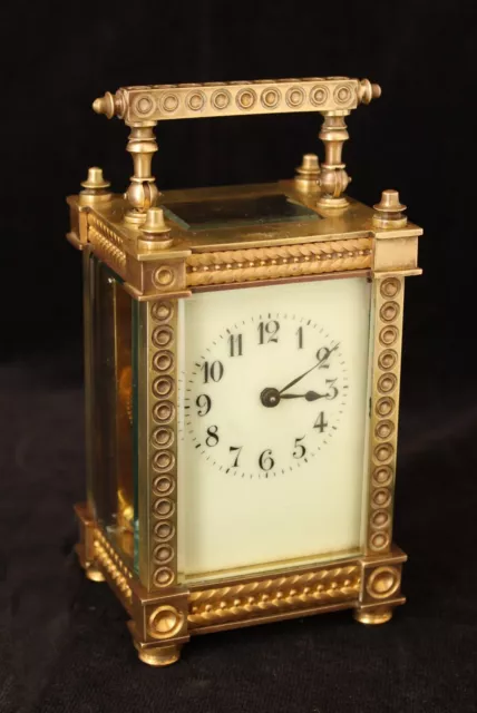 Antique Couaillet French Carriage Clock, Rare Circle Decor & Gilt Friezes, Works