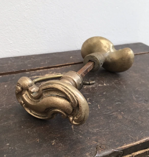 antique French Victorian Edwardian Solid Brass Door knob Heavy set pair lever