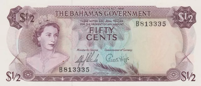 P17 Bahamas 1/2 Dollar Banknote 1965 In Mint Condition