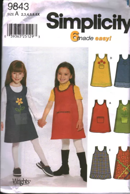 9843 Vintage Simplicity Cartamodello Ragazze 6 Fatto Facile Jumper Uncut Sew Oop