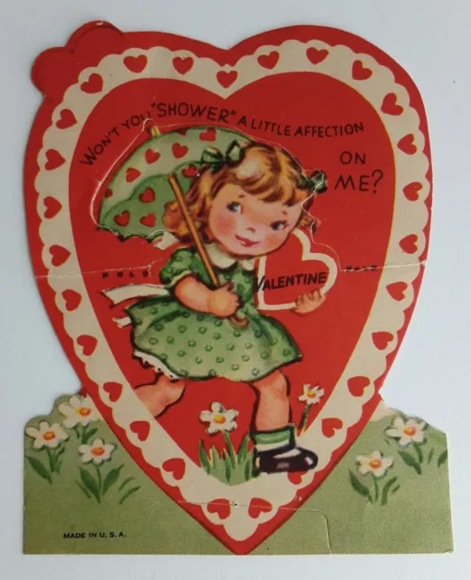 Vintage Valentines Day Card A Valentine For You Die-Cut Little Girl Holding  Mail