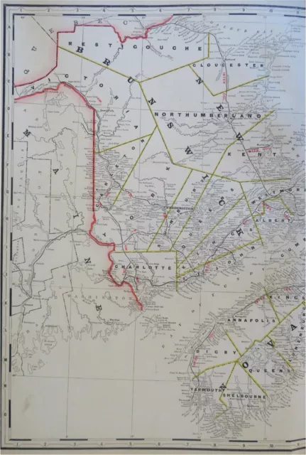 New Brunswick & Nova Scotia Maritimes Canada 1885 Cram scarce large detailed map 2