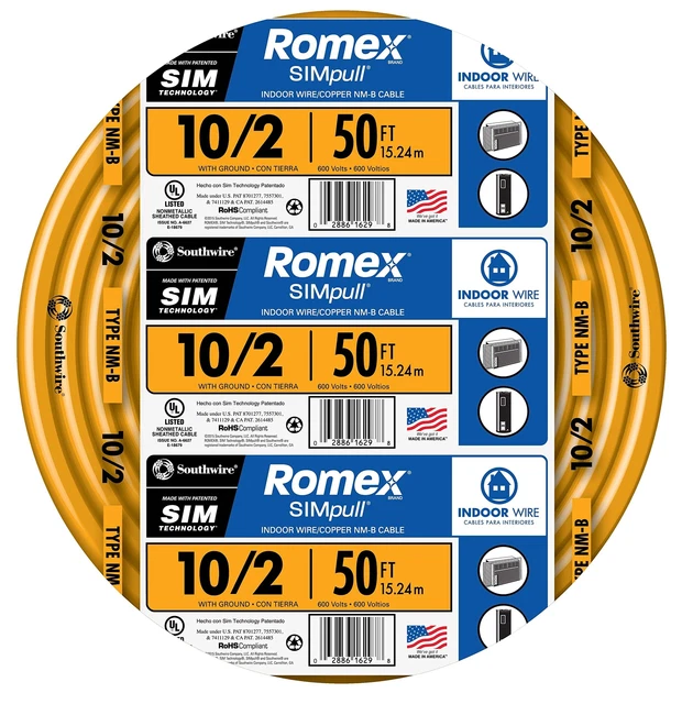 Southwire 28829022 50' 10/2 with Ground Romex Brand SIMpull Residential Indoo...