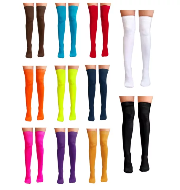 Over The Knee Thigh High Ladies Plain Cotton Lycra Socks Sox Xmas Party Cosplay