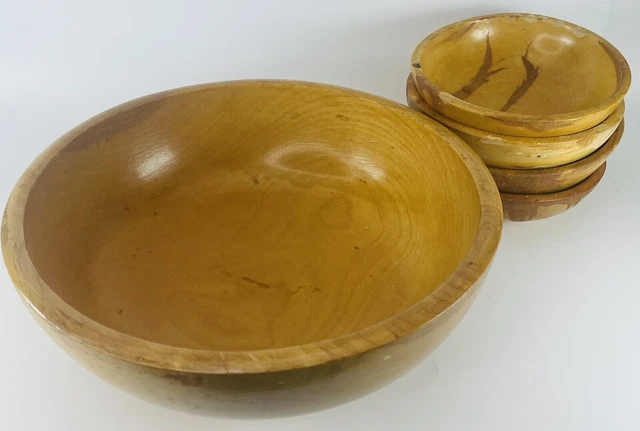 5 MCM Occupied Japan Wood Round Salad Popcorn Serving Bowls Set 1945 -1952 VTG