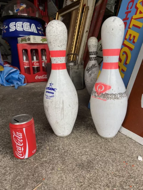 PAIR of FULL SIZE Bowling Pins GENUINE Used Retro Vintage USA Man Cave