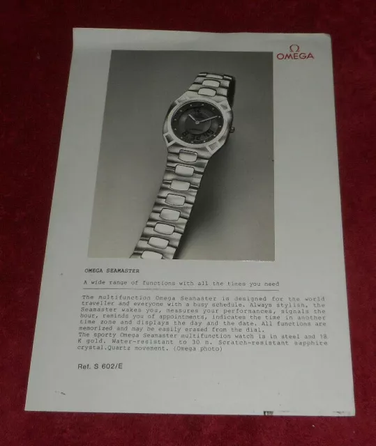 Vintage Press Photo Omega Seamaster GMT Watch Advertising Fact Sheet
