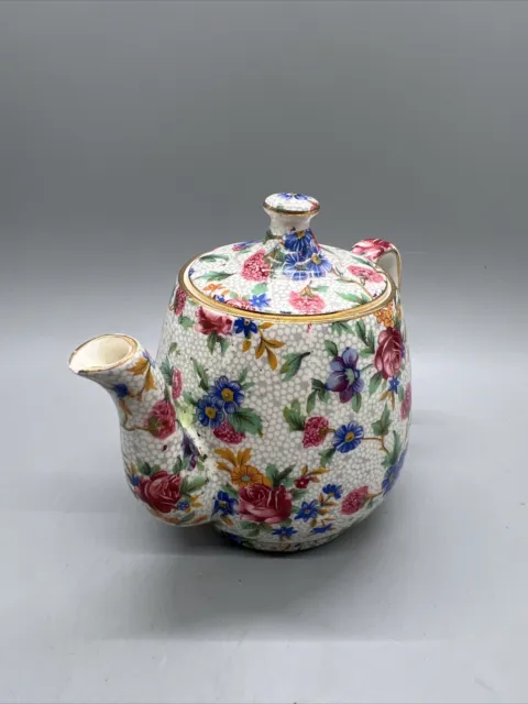 Royal Winton Grimwades OLD COTTAGE CHINTZ Floral Ascot Teapot England 4”h 5”w 3