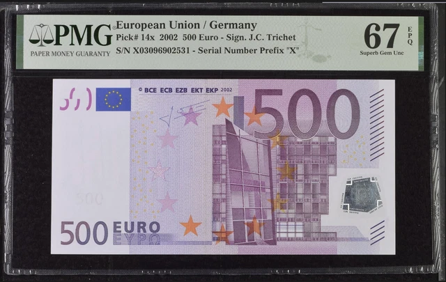 GERMANY 500 Euro 2002 X-serie, Trichet Sign, R008, PMG 67 GERMANY 500 Euro 2002 X-serie, Trichet Sign, R008, PMG 67