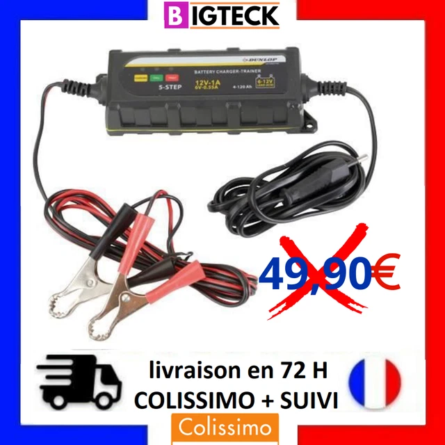 CHARGEUR DE BATTERIE VOITURE AUTO/MOTO DUNLOP 6 et 12 VOLTS MAINTIEN CHARGE