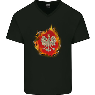 The of Polish Flag Fire Effect Poland Mens V-Neck Cotton T-Shirt
