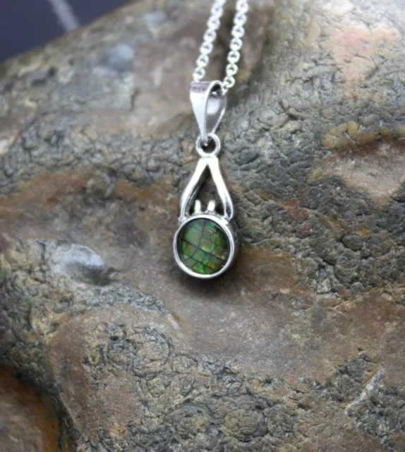 Véritable Pendentif Canadien Ammolite Argent Sterling 925 Livraison Rapide Gratuite !! 3