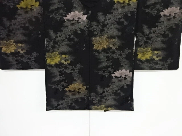 39731# Japanese Kimono / Antique Haori / Woven Kiku & Peony