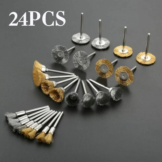Kit utensili rotanti comprovate prestazioni con spazzola ruota filo acciaio ottone (24 pz)