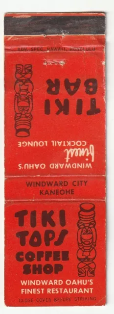 Matchbook Cover - Tiki Tops Coffee & Bake Shop & Bar - Oahu Hawaii - Windward