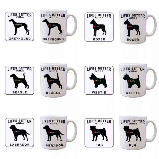 Lifes Better With A... 'Dog Breed' Mug & Coaster Gift Set - Personalised Named