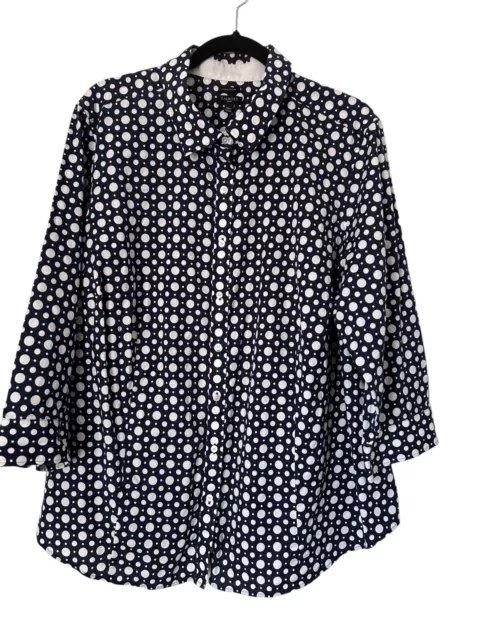 Top de mujer Talbots talla 20W azul blanco resistente a las arrugas mangas 3/4 con botones