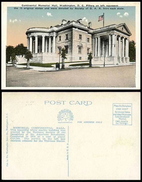 USA Washington D.C. Continental Memorial Hall Pillars Society D.A.R. alte Postkarte
