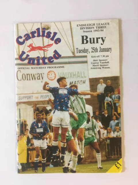 Carlisle United v Bury 1993-94 Division 3 Free Postage