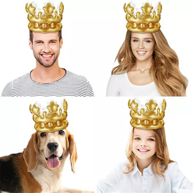 Inflatable Gold Royal Crown King Toy Novelty Joke Stag Night Birthday Party Hats