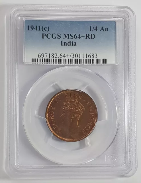 1941(c) India 1/4 Anna KM# 531 PCGS MS64+RD Uncirculated