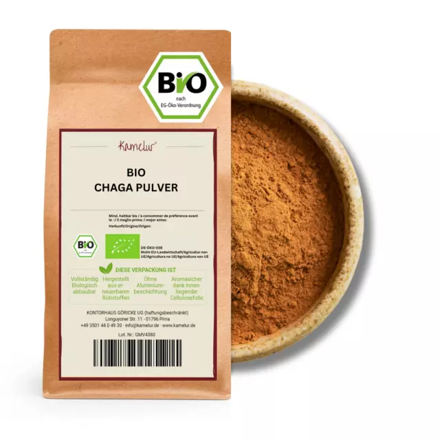 (109 EUR/kg) 100g BIO Chaga Pulver ohne Zusätze, Chaga Pilze BIO