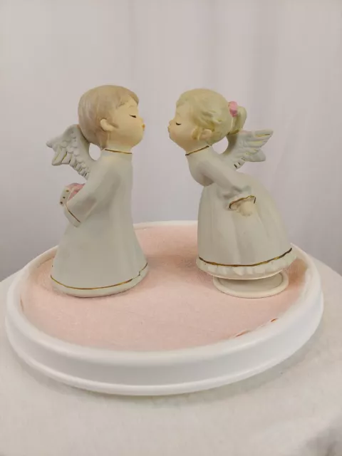 Vintage Kissing Angels-Love Story, 1067 Boy w/Musical Girl, 7" Tall