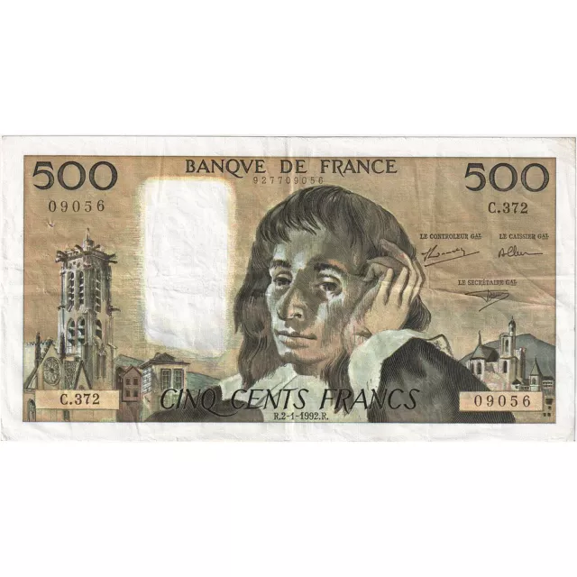 [#636419] France, 500 Francs, Pascal, 1992, C.372, TTB+, Fayette:71.49, KM:156i