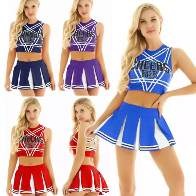 Women's Adult Cheerleading Mini Pleated Skirt Costume Set Sexy Role Play Outfit