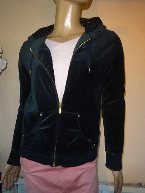 VESTE GILET ZIPPE A Capuche Noir Dore Velours Lisse Undiz T 36