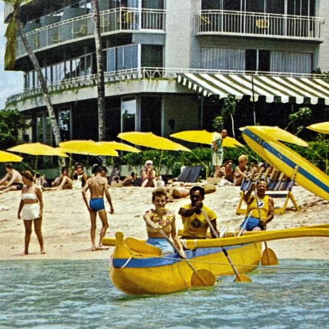 1966 The Reef Hotel Waikiki Surfing Outrigger Canoe Catamaran Hawaii Brochure