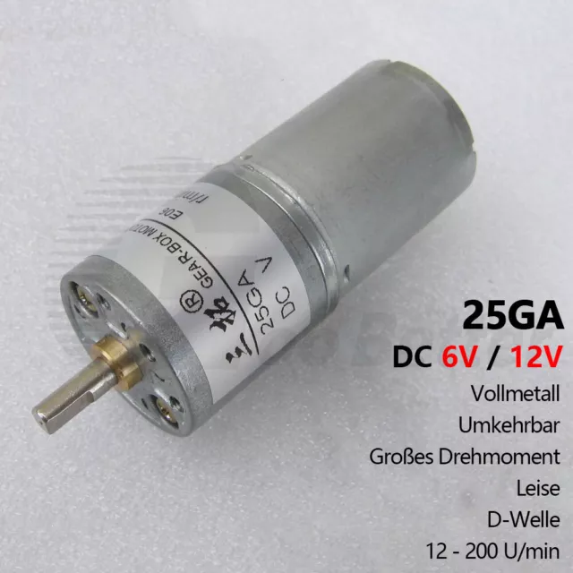 25mm Getriebemotor DC 6V 12V Gleichstrommotor Umkehrbar großes Drehmoment 25GA