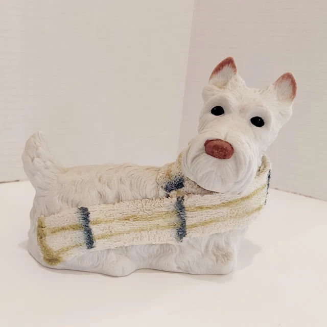 West Highland White Westie Terrier Dog With Scarf Ceramic Puppy Figurine Decor