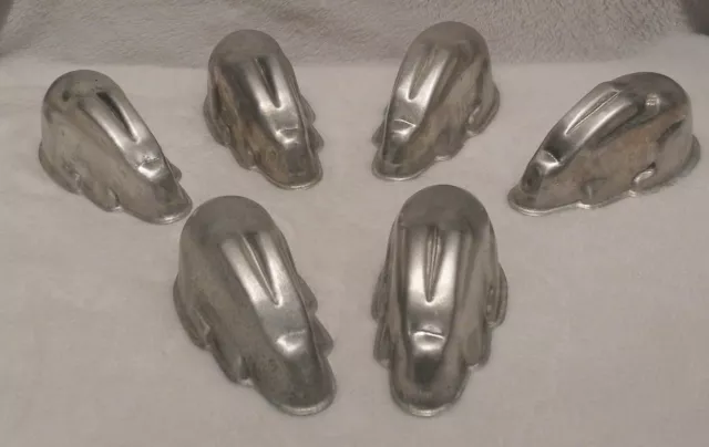 Vtg 6 X Nutbrown Aluminium Small Bunny Moulds 100Ml Each Capacity