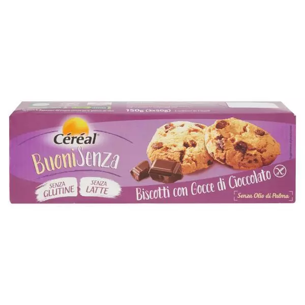 Biscotti con gocce di Cioccolato senza Glutine CEREAL 3x50gr