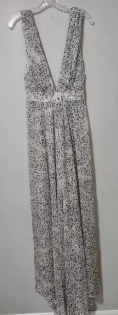 Aguaclara White Black Patterned Silk Sheer Maxi Dress Size M