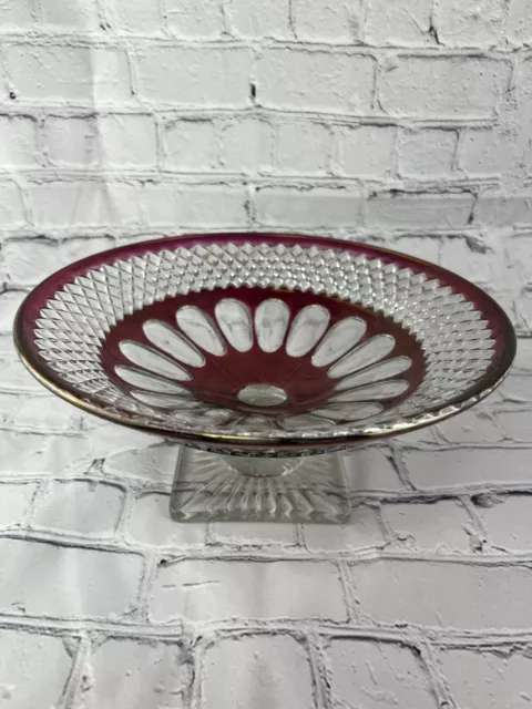 Vintage Westmoreland Glass Waterford Ruby Red Stained 10" Compote Footed Bowl
