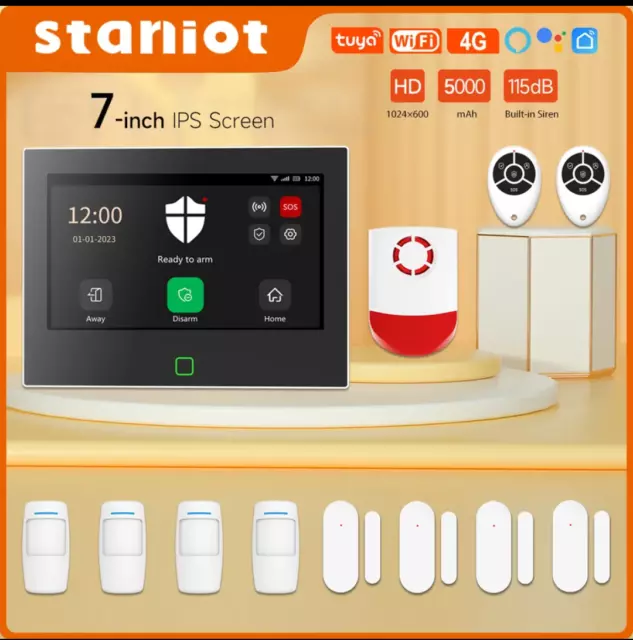 Staniot 7 Inch Home Alarm System (Wireless, WiFi, 4G, Smart Security Protection)