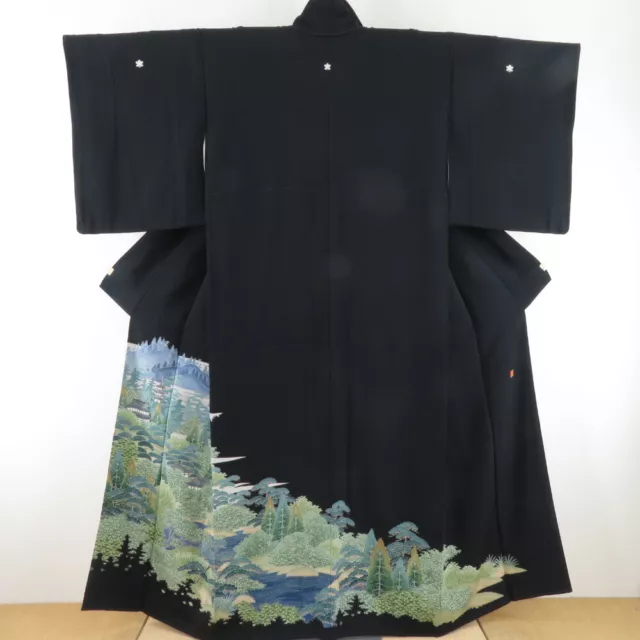 Black Tomesode Kimono Kaga Yuzen Silk Mountain landscape pattern Black 61.0inch