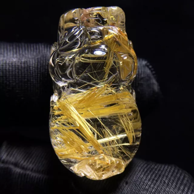 33*18*13mm Natural Gold Rutilated Quartz Titanium Crystal Pi Xiu Pendant