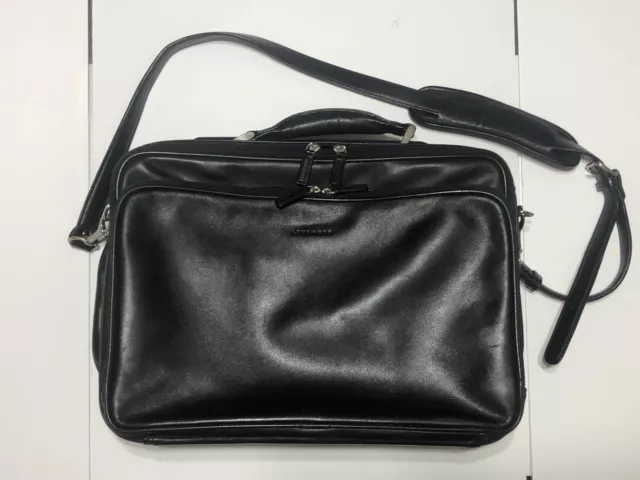 LEVENGER Black Leather Laptop Expandable Briefcase Silver NICKLE Hard Ware USA