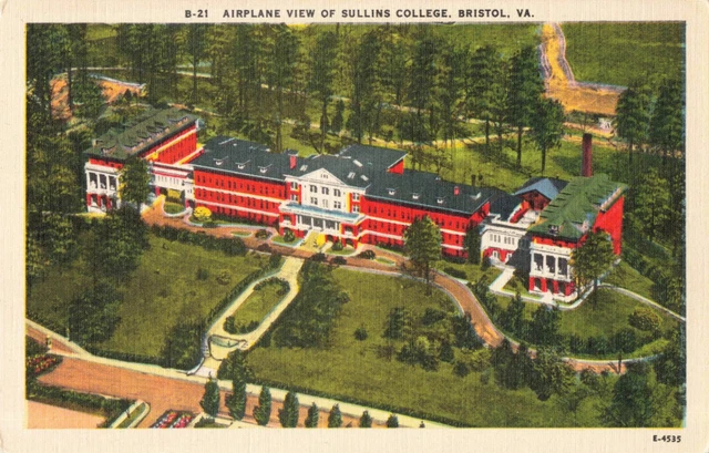 Postcard Airplane View of Sullins College Bristol Virginia