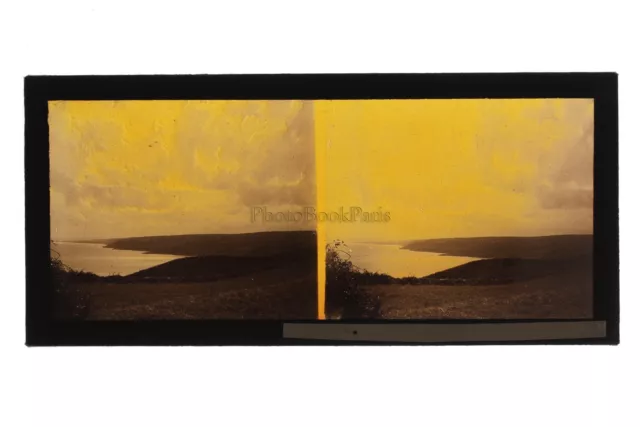 Sea Landscape Yellow Effect France Photo Stereo Glass Plate Vintage c1930